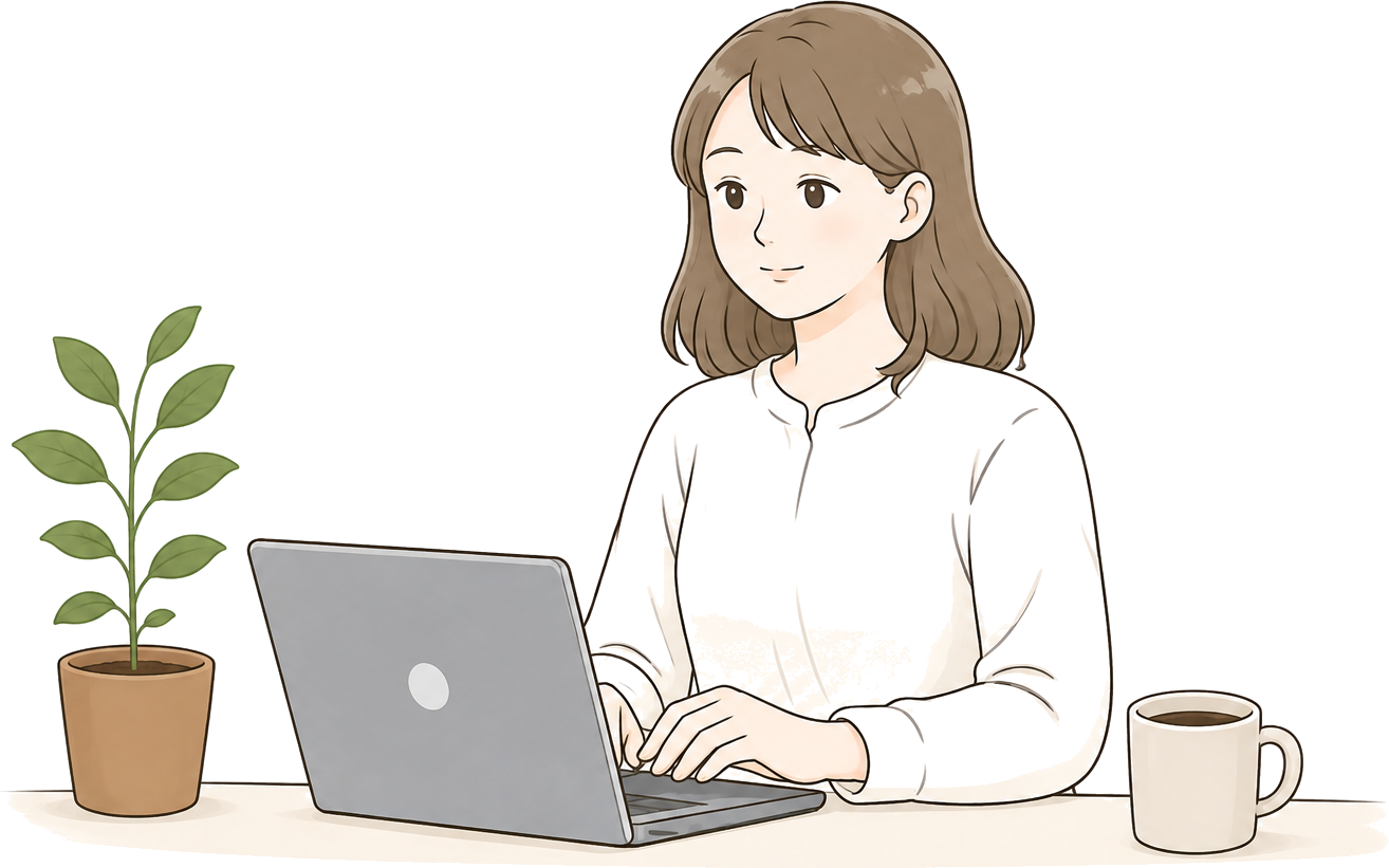 デジタル商品を作る女性のイラスト